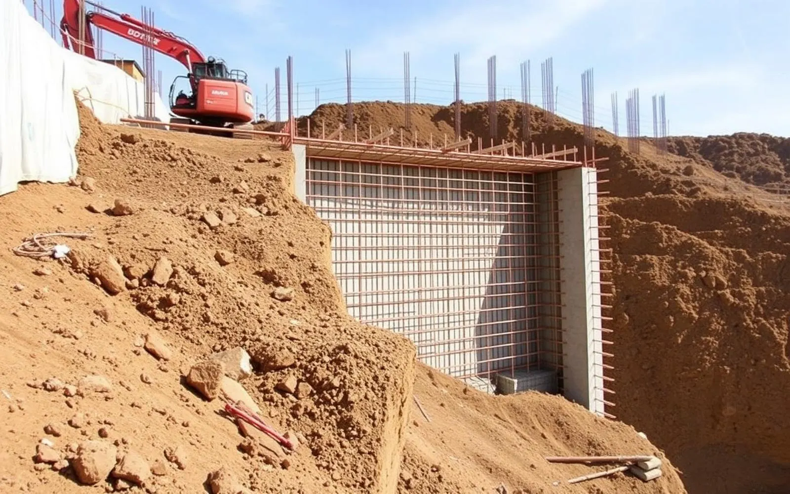 İstanbul'da eğimli arazide betonarme istinat duvarı imalatı, kalıp ve donatı